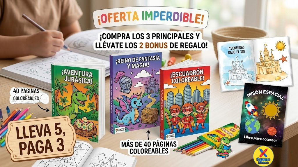 MEGA PACK: 3 Libros Digitales para Colorear ✨+2 BONUS✨ de regalo +45 pag🎨